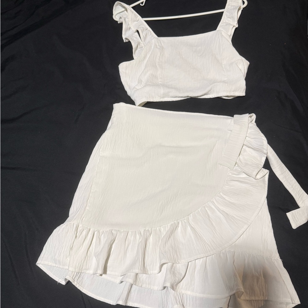 Pink Lily Cream Mini Wrap Skirt Set